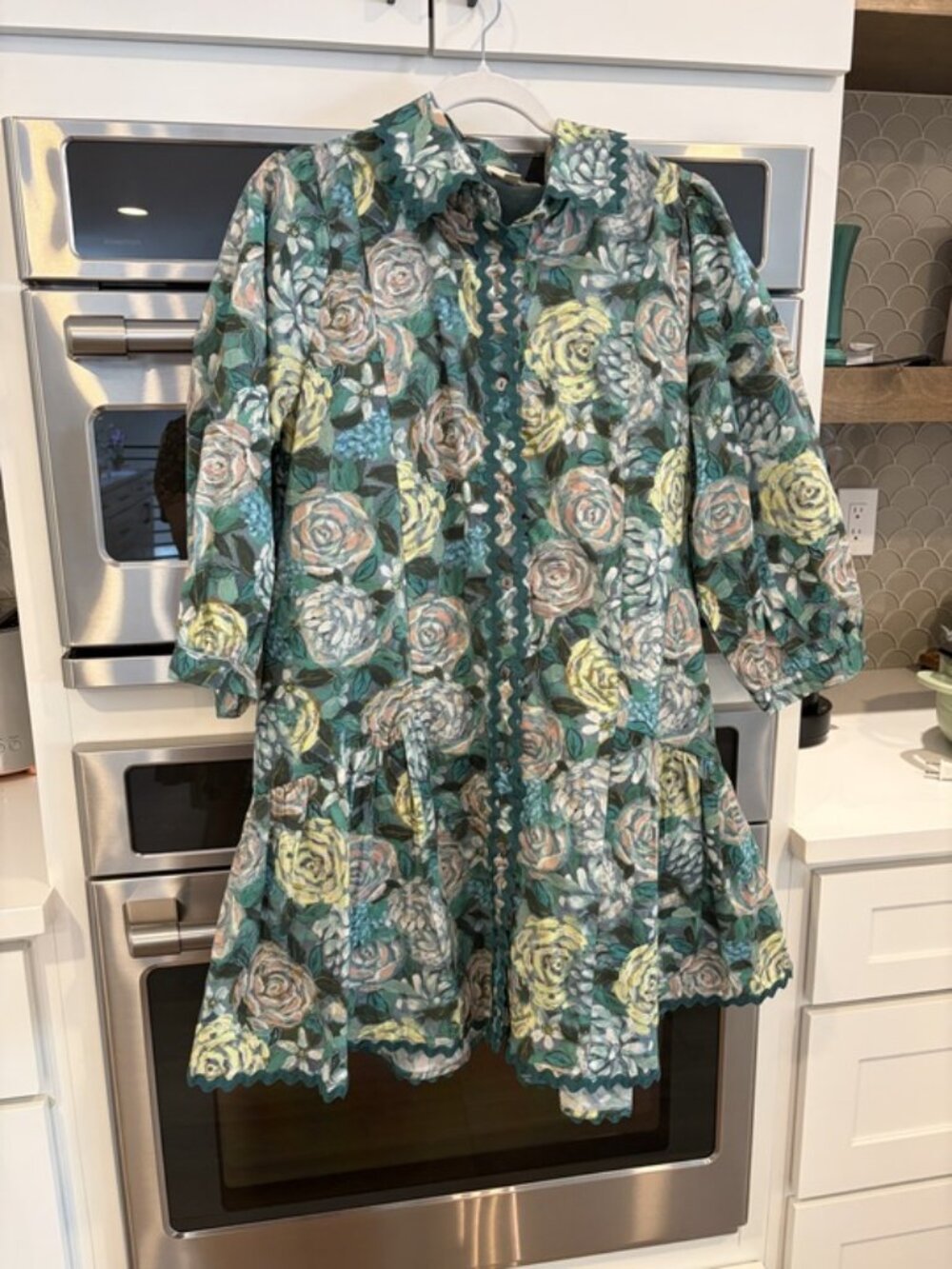 Entro Green Floral Dress with Ric Rac Size L